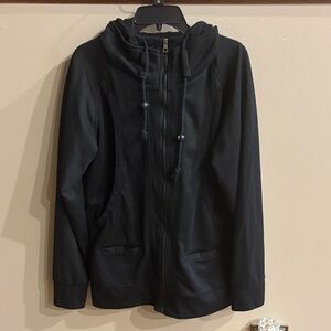 H2H men’s casual Black zip up Hooded Jacket pockets draw string hood cotton XL